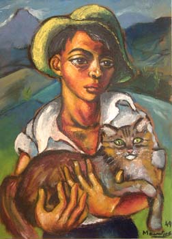 1949 Boy with cat 600x450mm_JM269