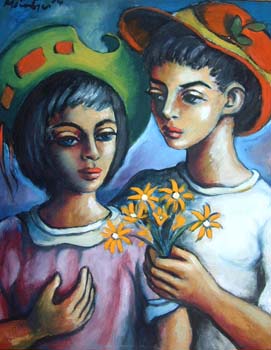 1954 Two children 500x400mm_JM428