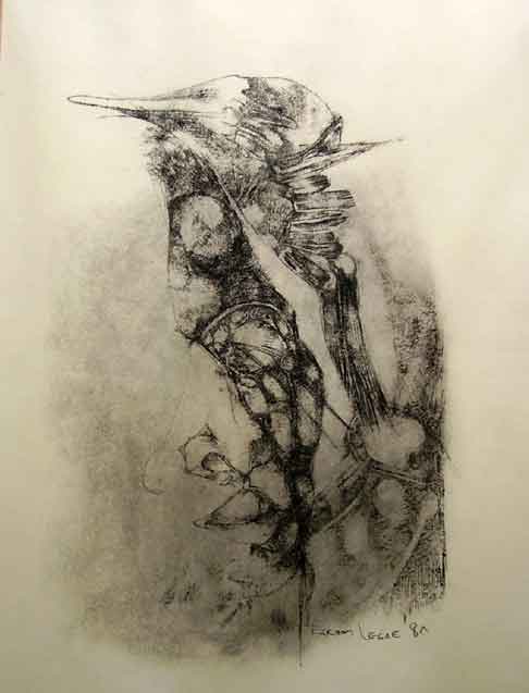 Ezrom LEGAE "Bird/wing Series", 1980 - pencil drawing - 25x17 cm