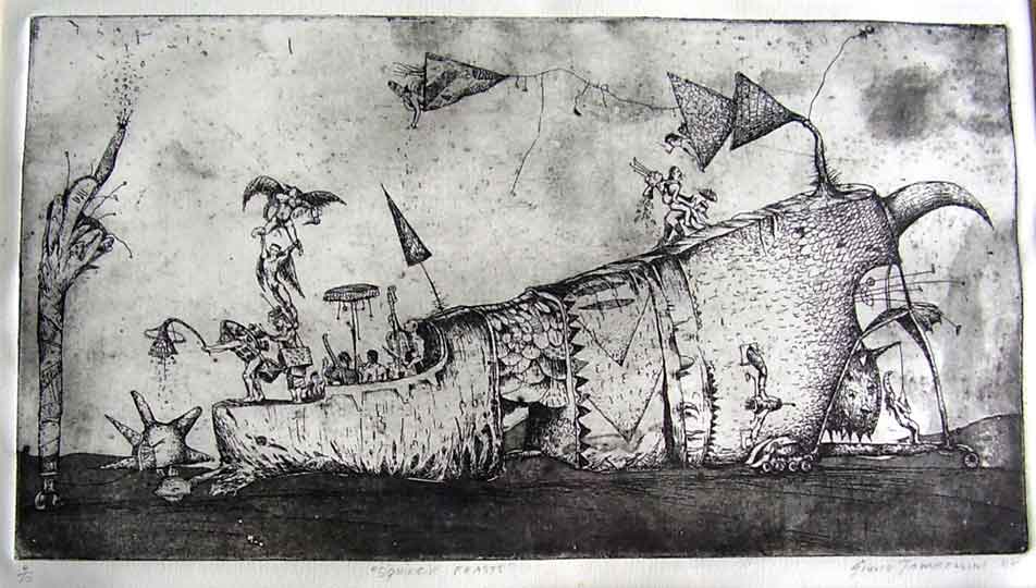 Giulio TAMBELLINI "Squidgie Feasts", 1988 - etching 4/10 - 14.5x27 cm
